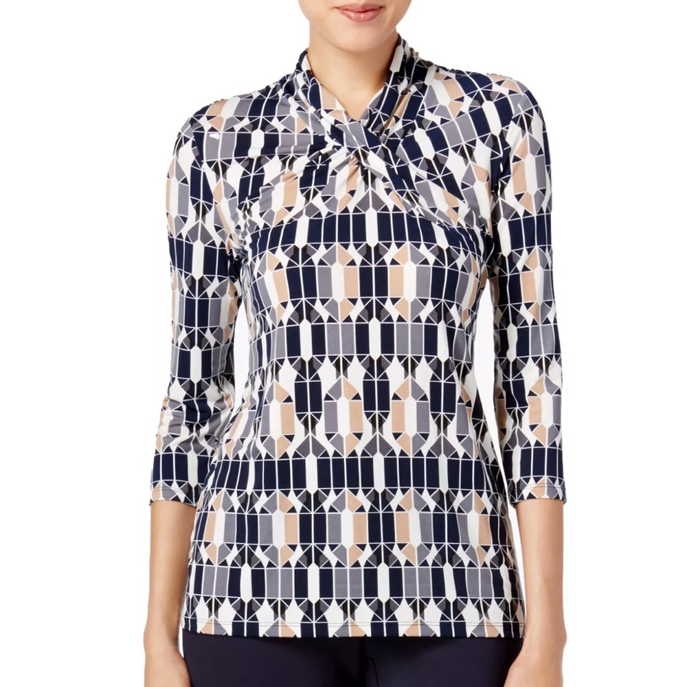 Alfani Women's High-Neck Large Crystal Mosaic printed top size xl